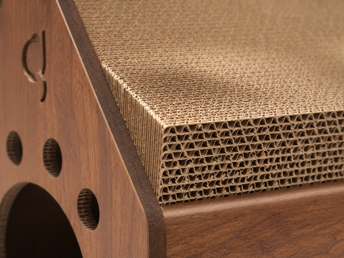 Corrugated structure and density considerations for cat scratcher design