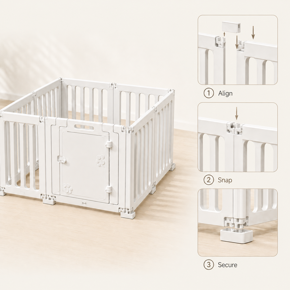 Connector and assembly direction for a modular acrylic pet enclosure