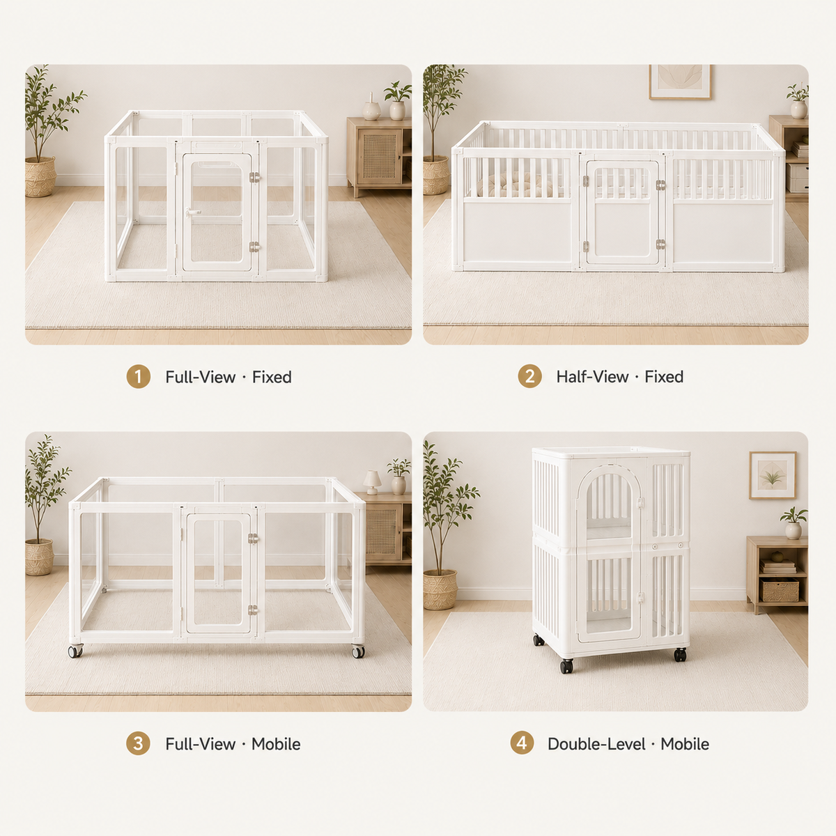 Acrylic pet playpen configured for a flexible modern indoor layout