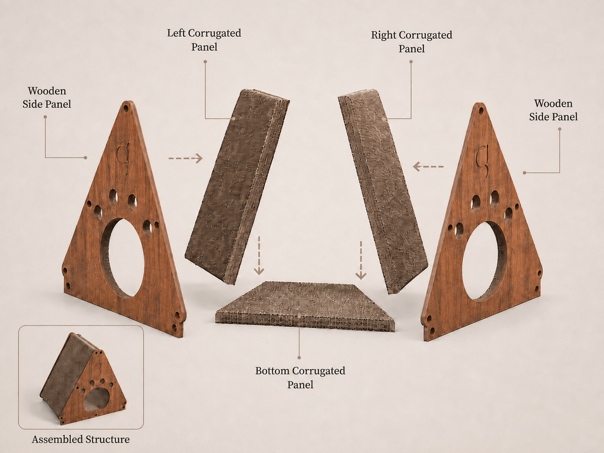Exploded view of replaceable corrugated scratching insert