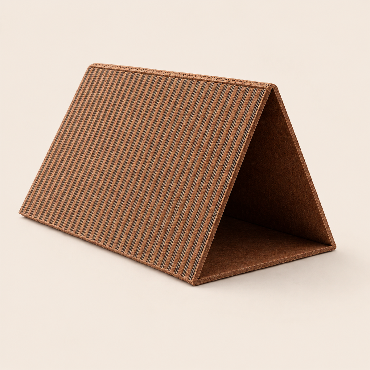 Foldable cork cat scratcher in an inclined A-frame configuration