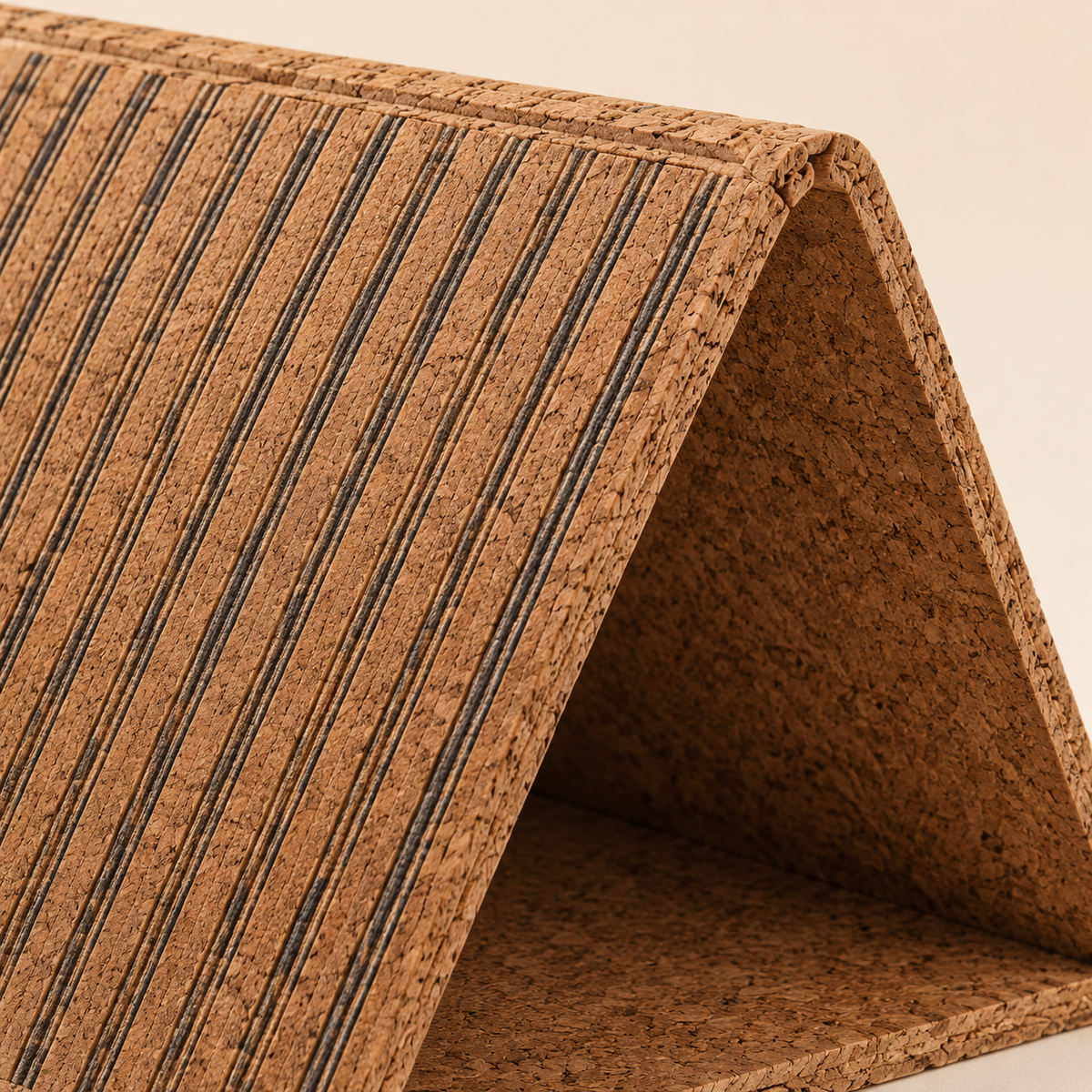 Close-up of the cork material and striped scratching surface