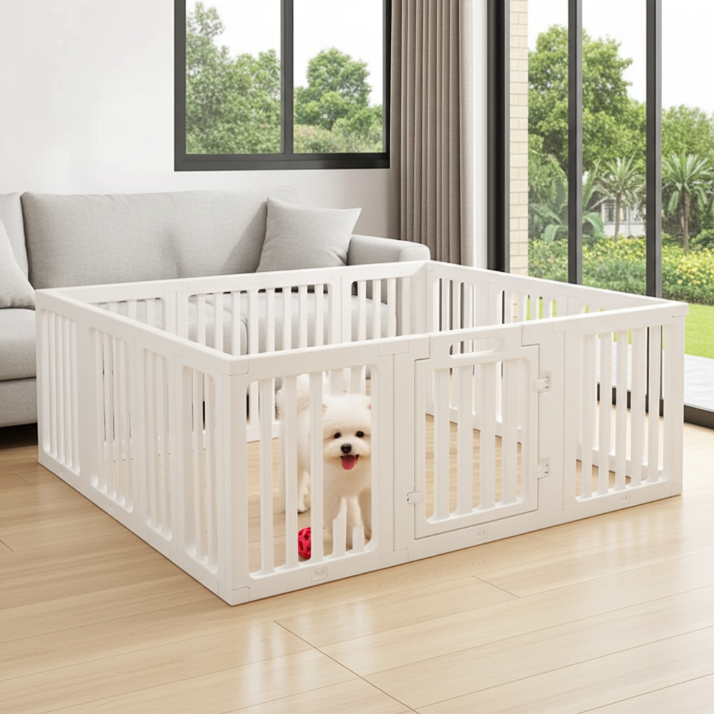 Modular Clear Acrylic Dog Playpen with Gate for Indoor Living