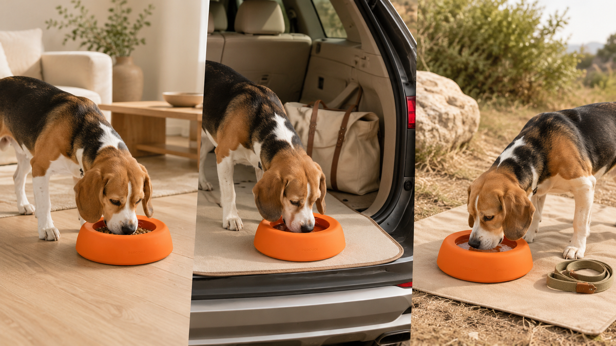Silicone pet feeding product used across home and travel scenarios