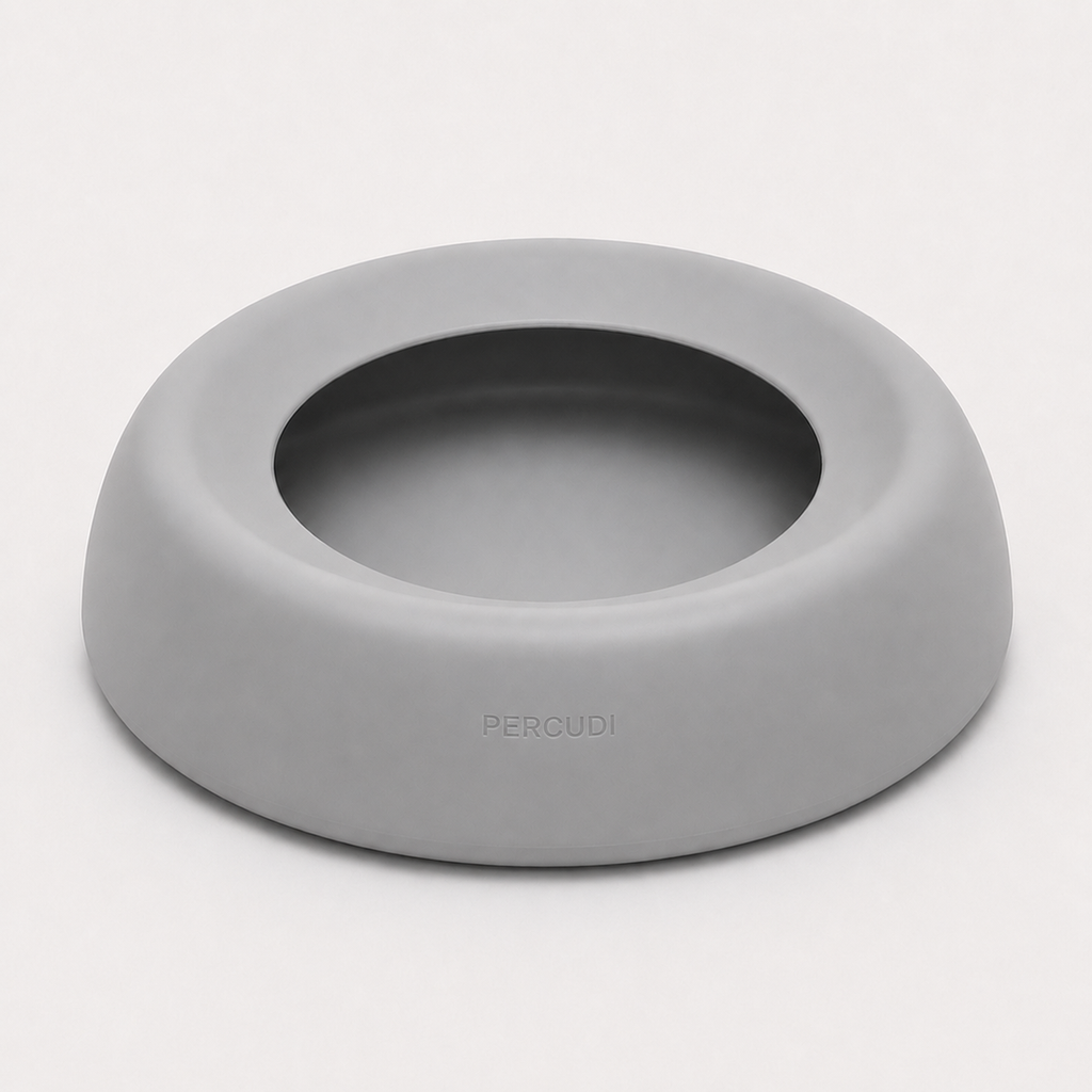 Gray spill-resistant silicone travel water bowl for dogs