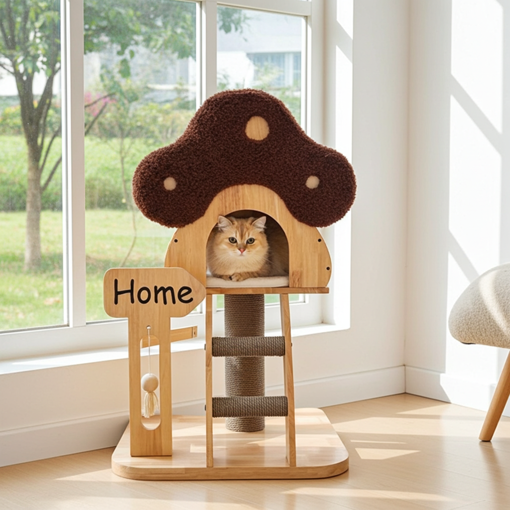 Mushroom Retreat Cat Tree & House