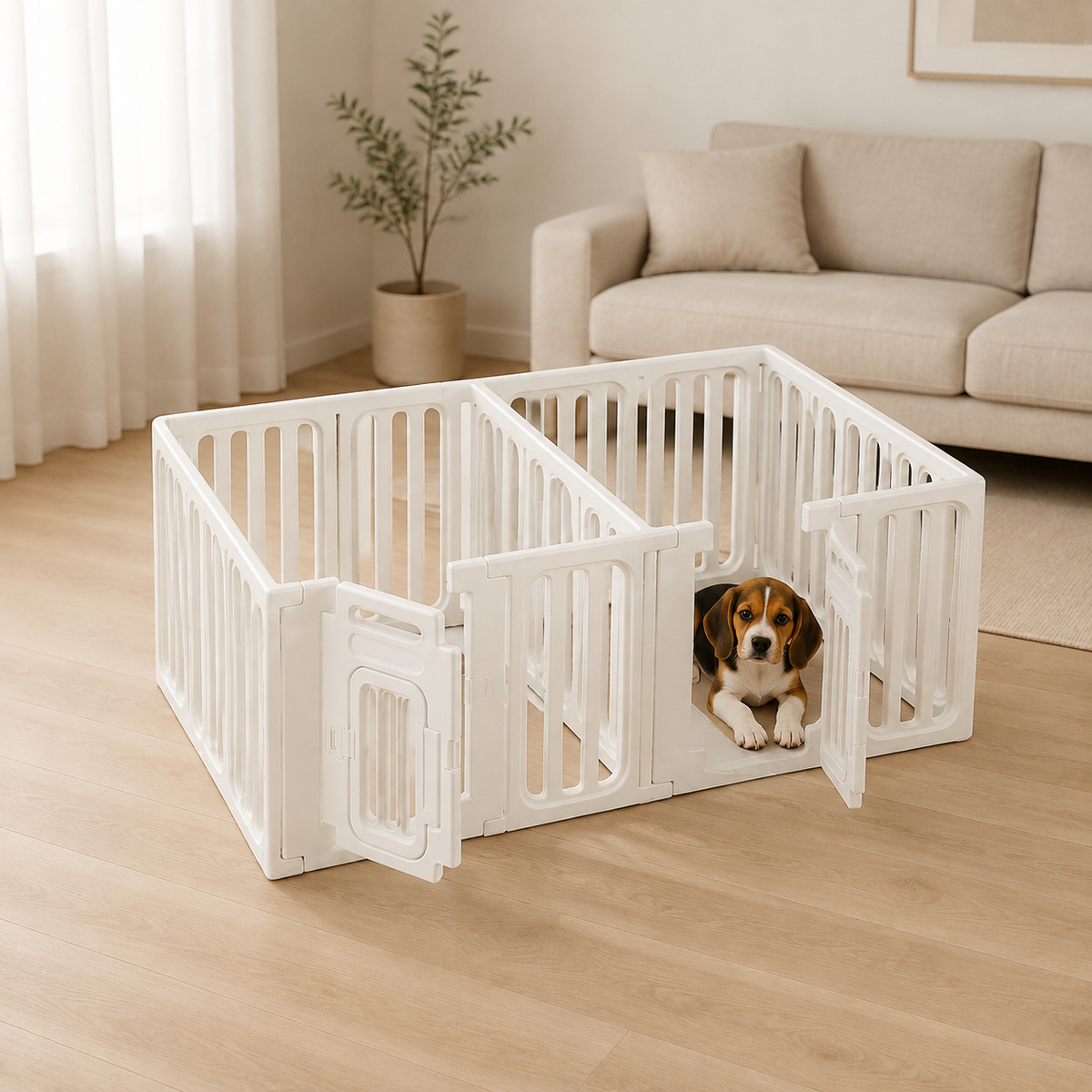 Small Beagle puppy in Percudi 60 cm dual-zone modular pet playpen