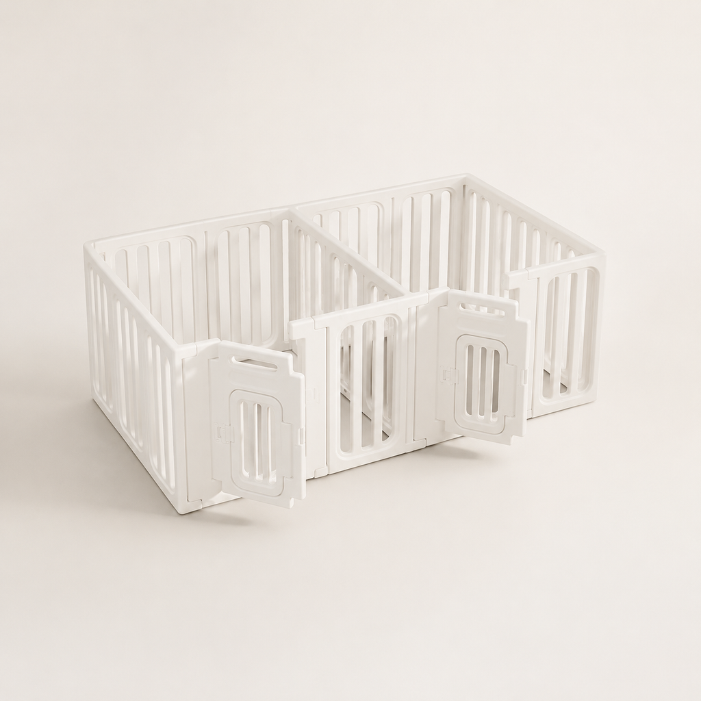Percudi 60 cm HDPE dual-zone modular pet playpen on warm white background