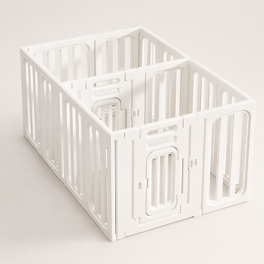 Percudi 75 cm tall HDPE dual-zone modular pet playpen on warm white background