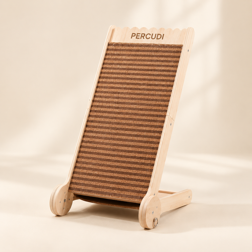 Adjustable-angle natural cork standing cat scratcher with replaceable scratching surface and natural wood frame