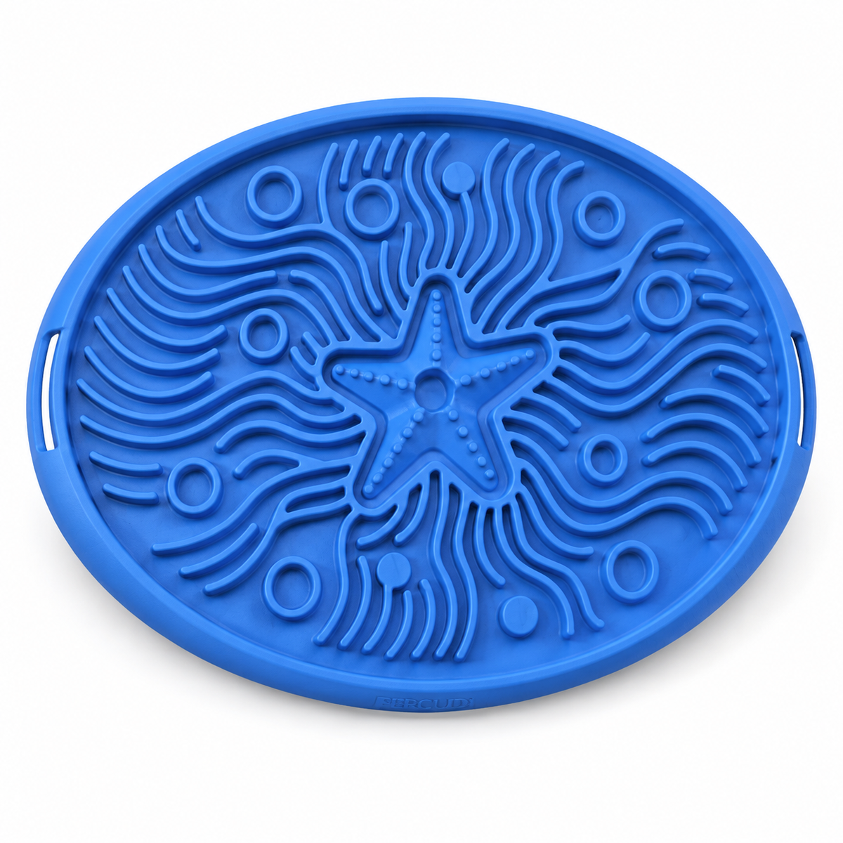 Blue silicone dog lick mat for floor crate and playpen use