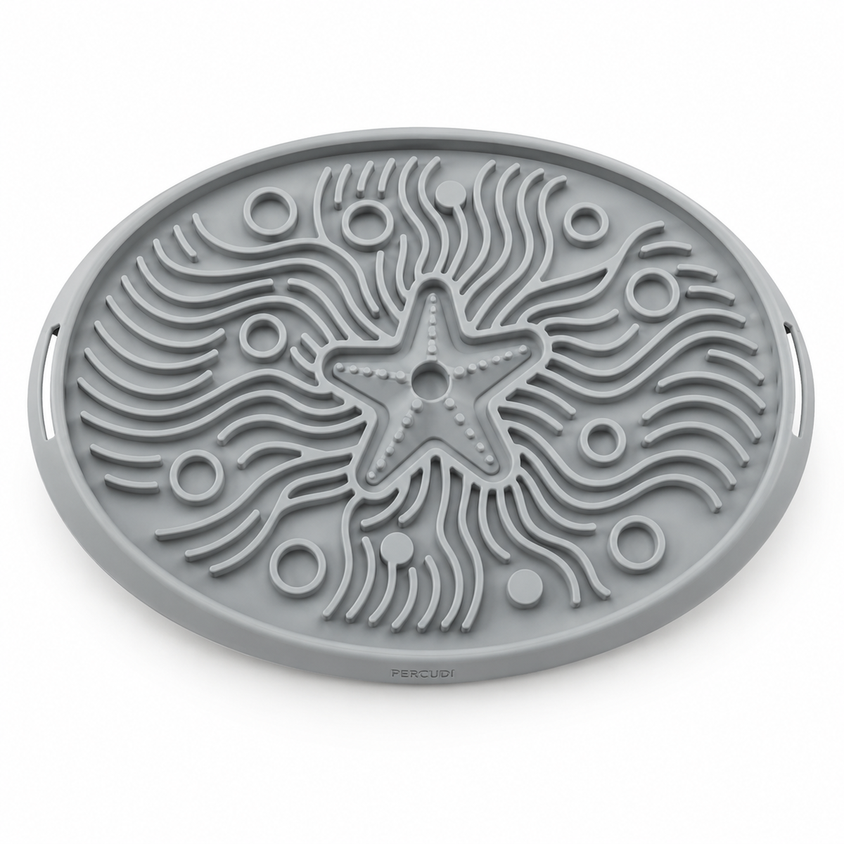 Gray silicone crate lick mat with textured feeding surface