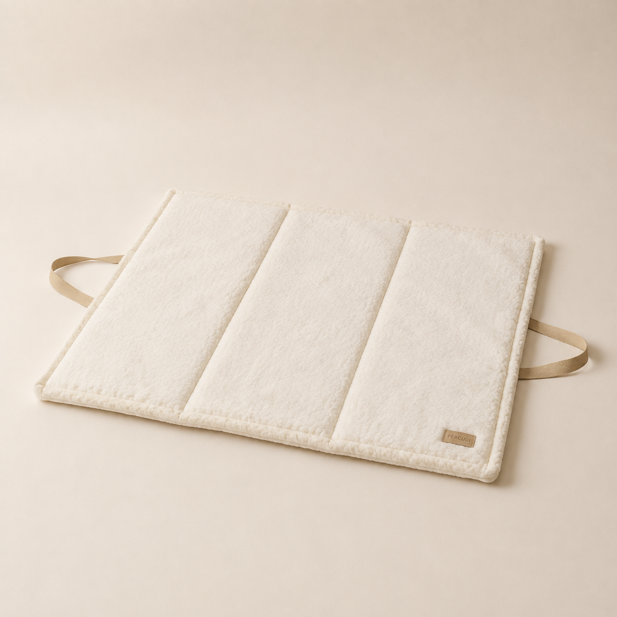 Ivory foldable sherpa travel pet mat with integrated carry handles
