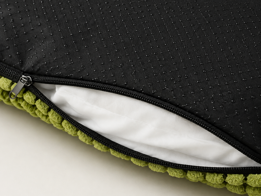 Removable cover zipper and non-slip backing detail