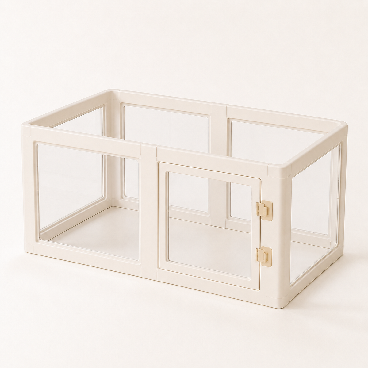 Percudi panoramic clear-panel pet playpen with matte HDPE door connectors