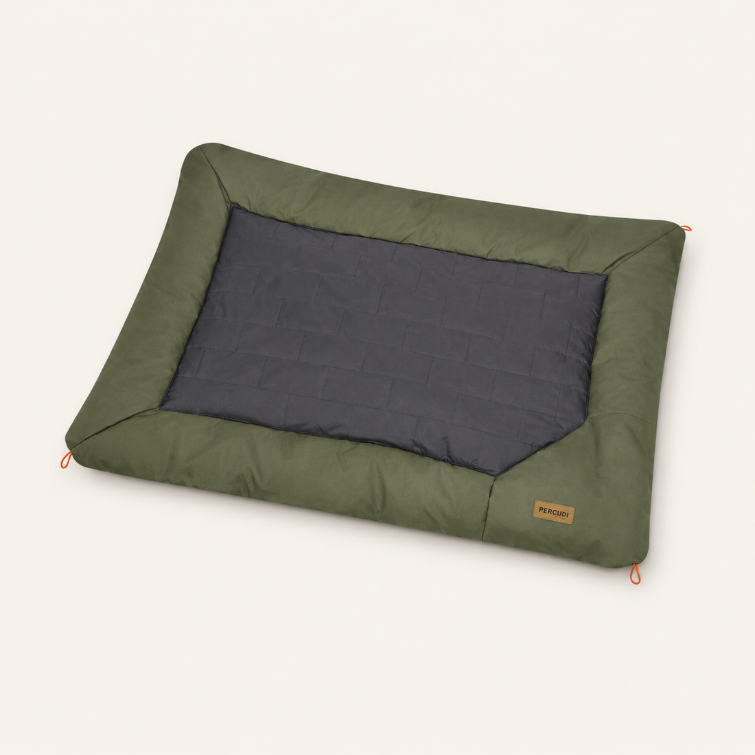 Military green and charcoal gray portable quilted outdoor pet mat