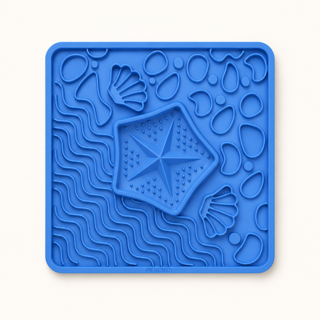 Blue PERCUDI ocean maze silicone lick mat for dogs
