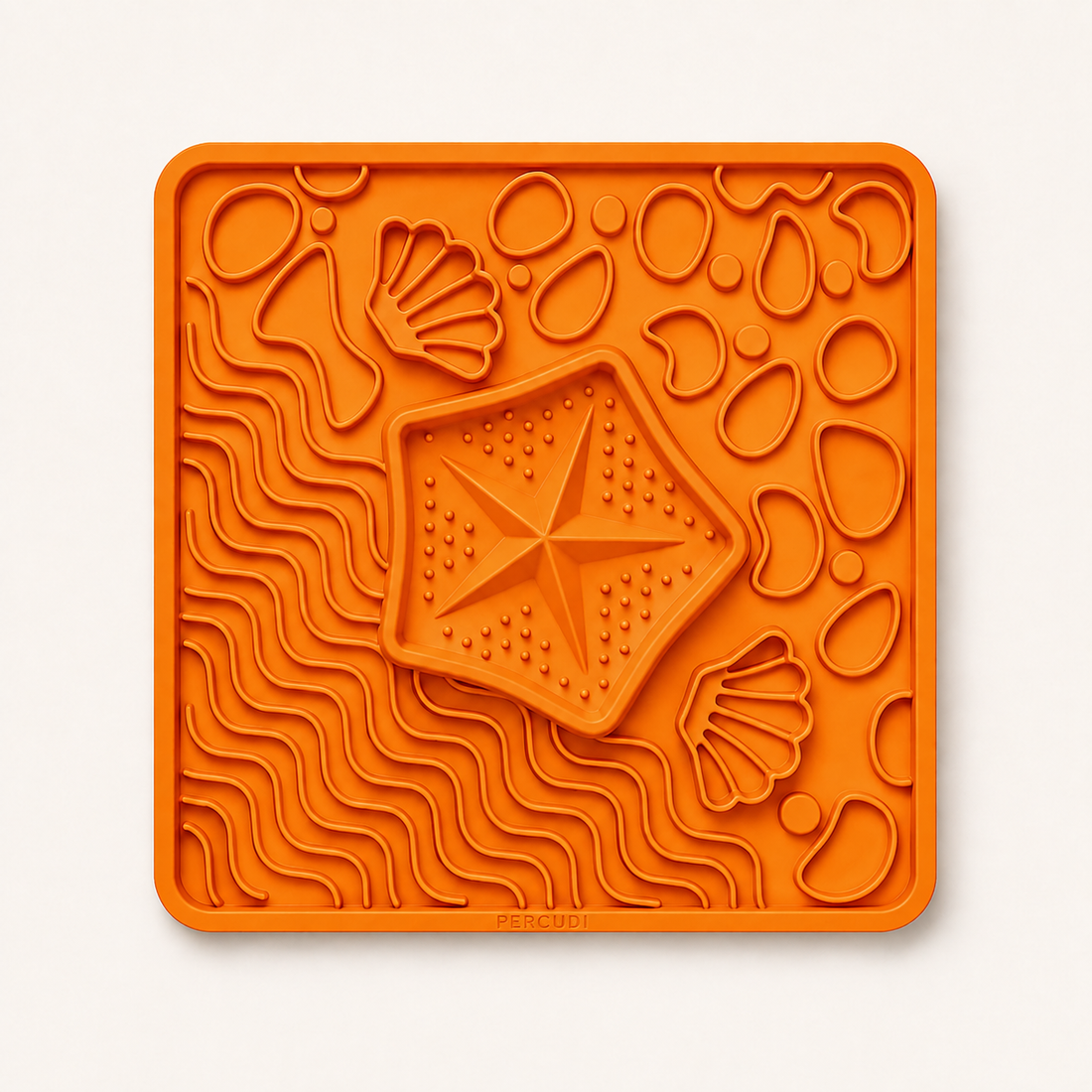 Orange PERCUDI ocean maze silicone lick mat for dogs