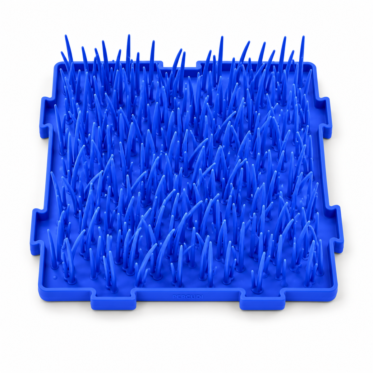 Blue Percudi modular silicone grass snuffle mat tile with interlocking edges