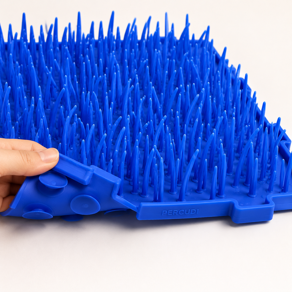Close-up of flexible silicone grass strands, puzzle connector and suction base