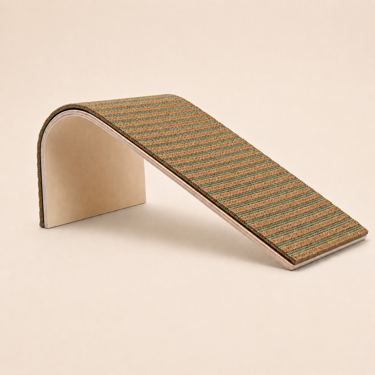 Green striped cork and felt wave cat scratcher and lounger