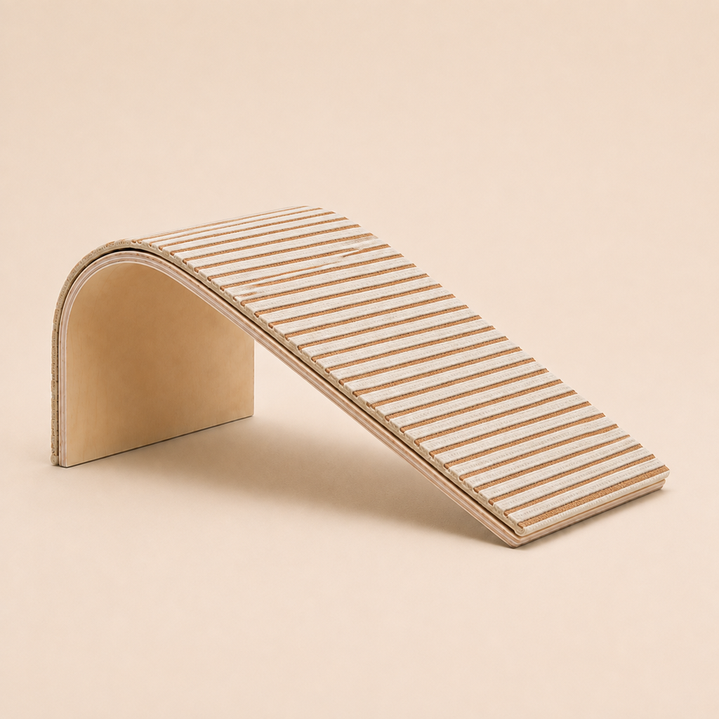 Ivory striped cork and felt wave cat scratcher and lounger