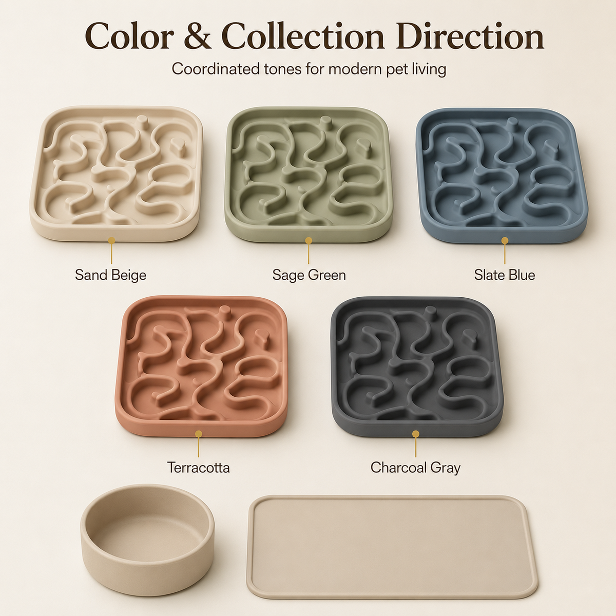 Coordinated color direction for silicone pet feeding products