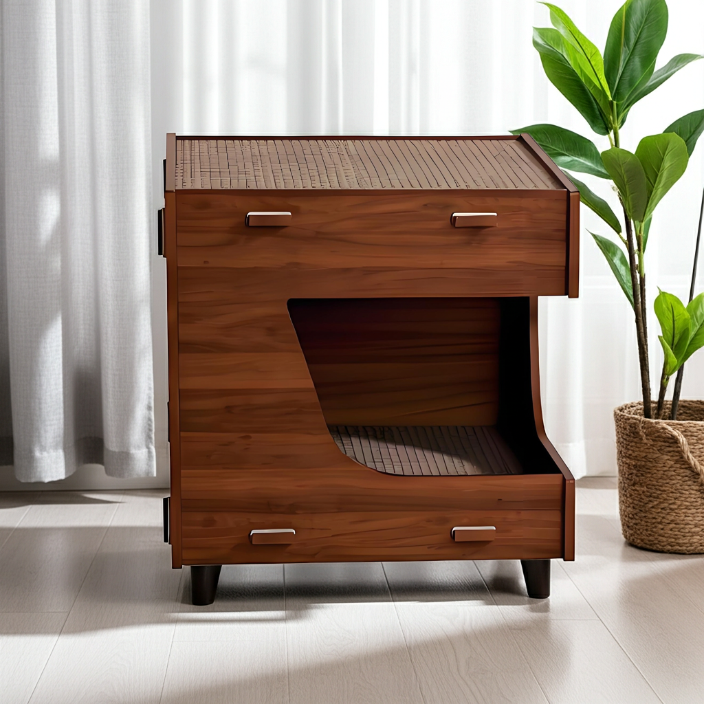 Oak Cabin Cat House & Scratcher