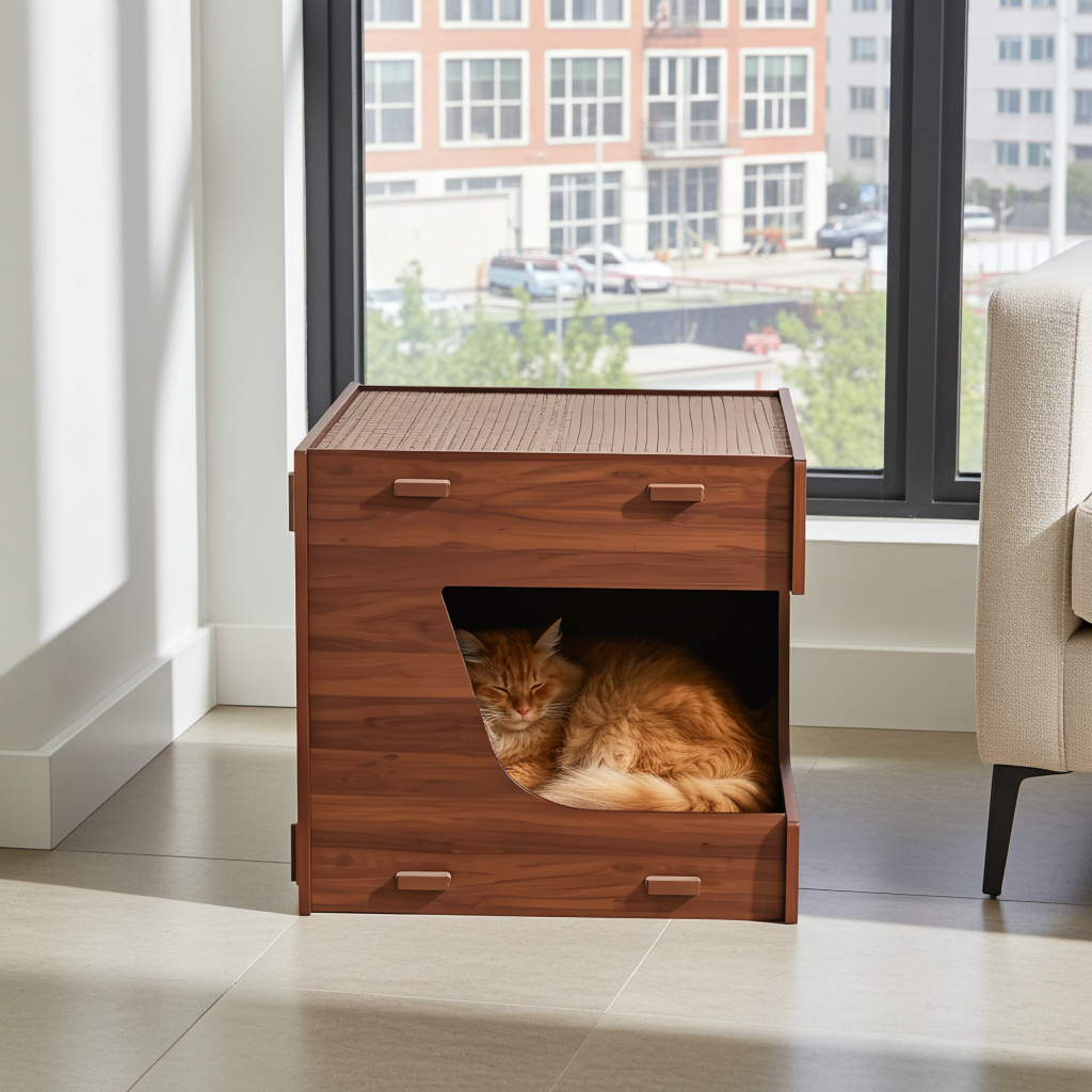 Oak Cabin Cat House & Scratcher
