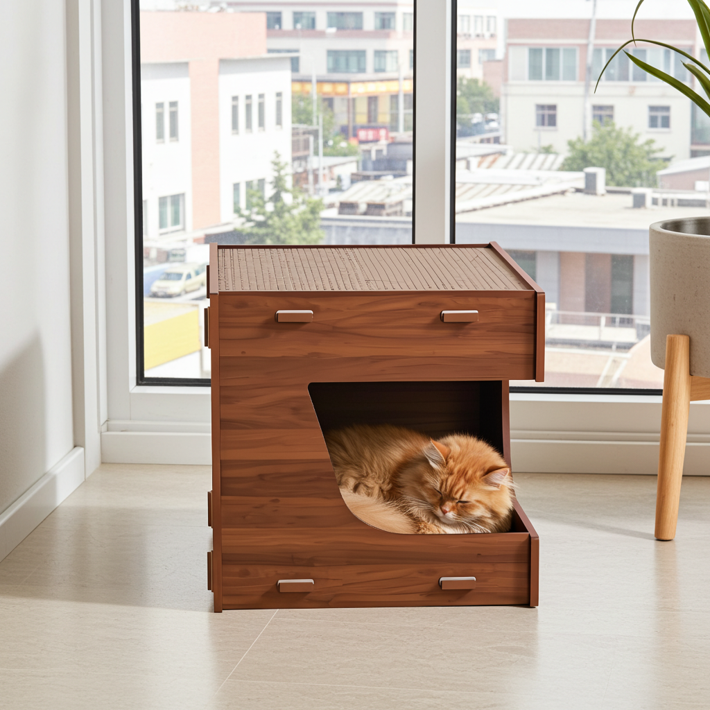 Oak Cabin Cat House & Scratcher